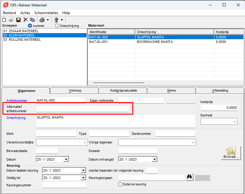 alternatief artikelnummer in materiaalbeheer